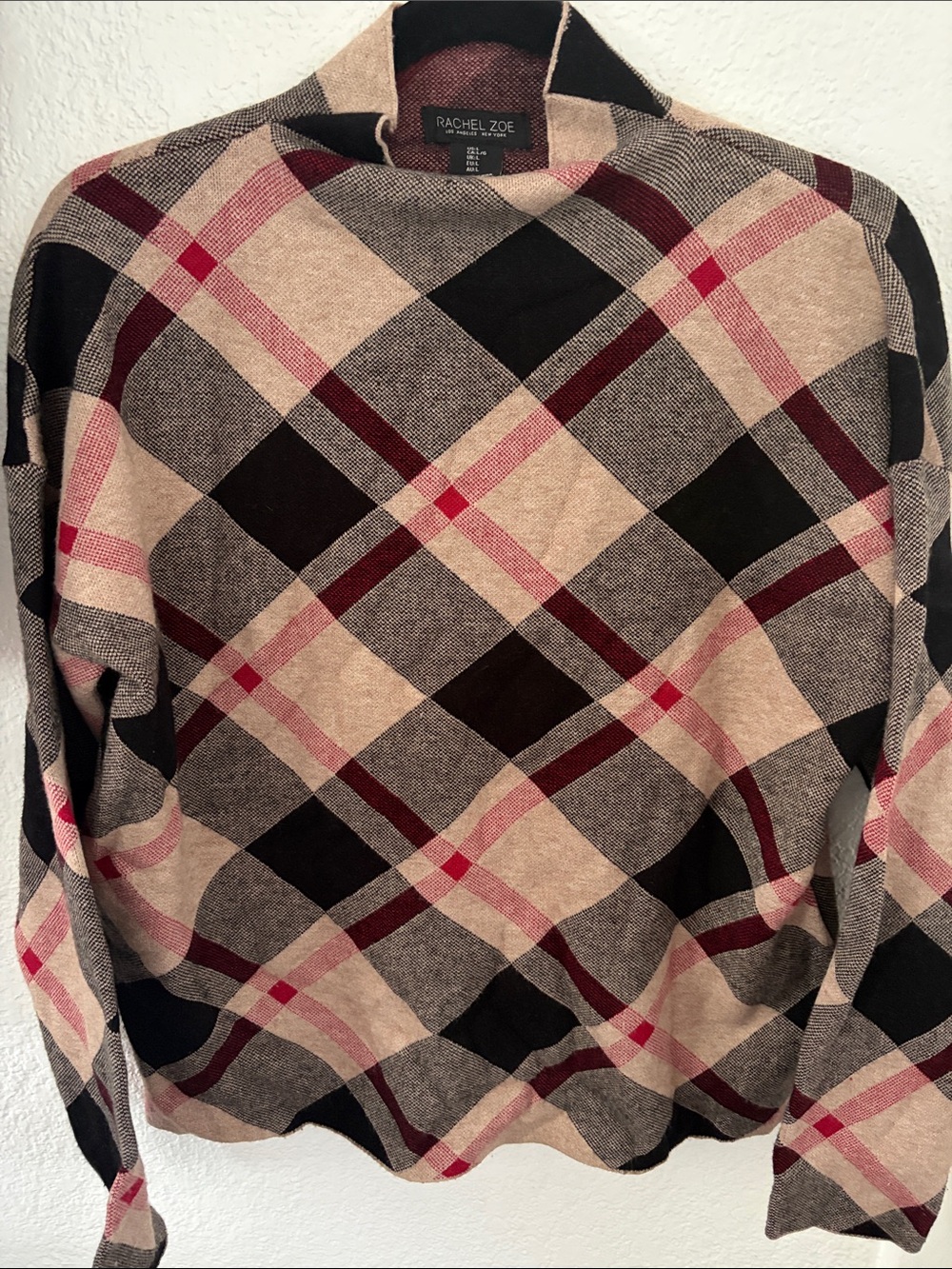 Rachel Zoe Plaid Sweater in Beige, Black and Burgundy
